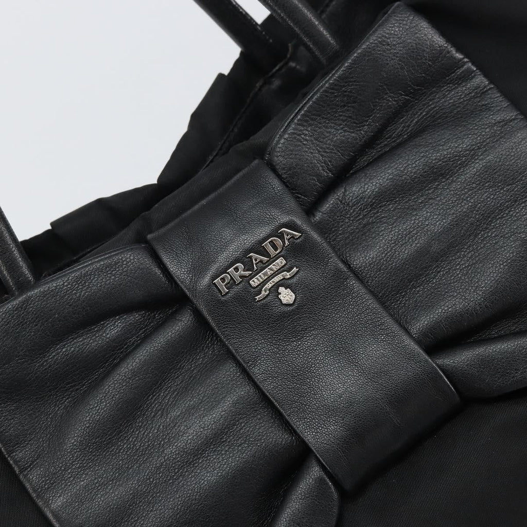 Prada Bow Tote Tessuto With Leather Black Nylon Tote Bag Bag (Pre-Owned)