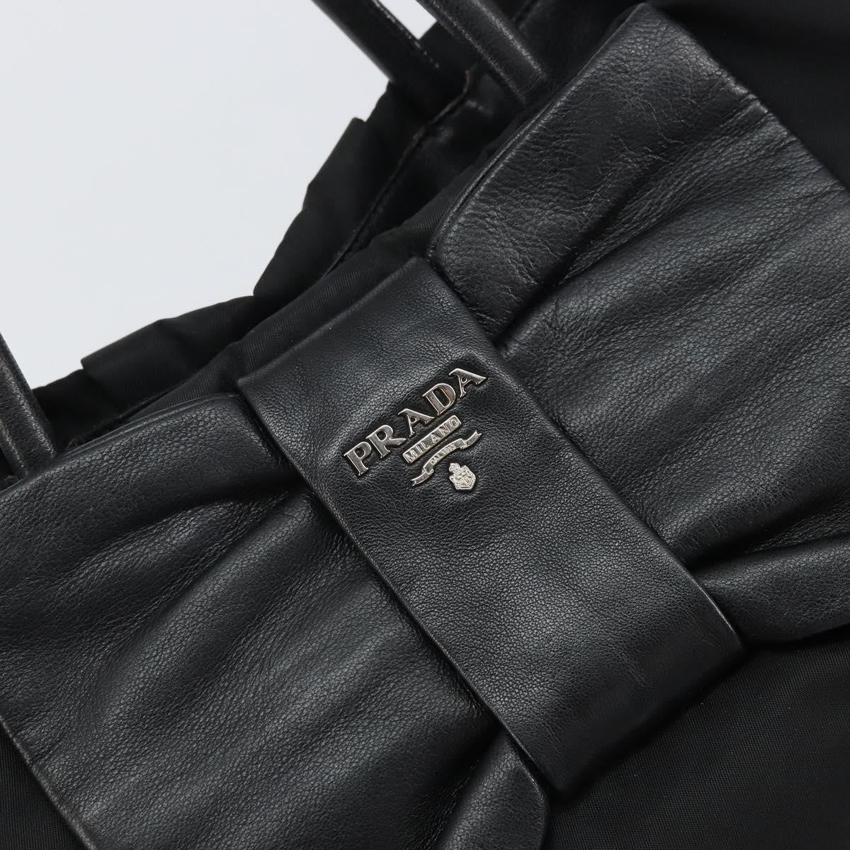 Prada Bow Tote Tessuto With Leather Black Nylon Tote Bag Bag (Pre-Owned)