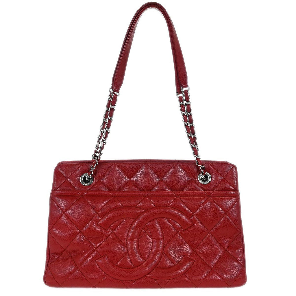 Chanel Timeless Cc Soft Tote Quilted Caviar Red Leather Tote Bag Bag (Pre-Owned)