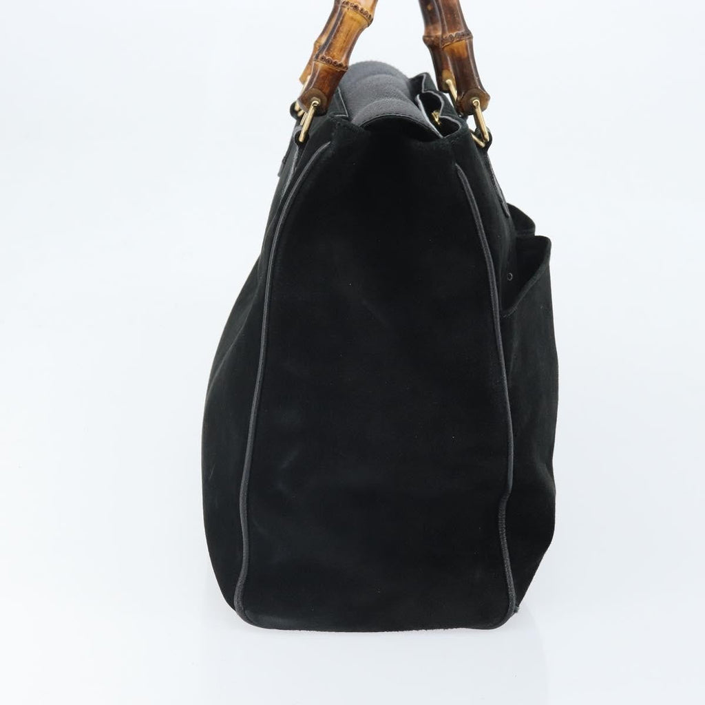 Gucci Bamboo Tote Bag Suede Black Suede Tote Bag Bag (Pre-Owned)