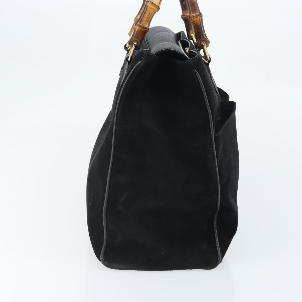 Gucci Bamboo Tote Bag Suede Black Suede Tote Bag Bag (Pre-Owned)