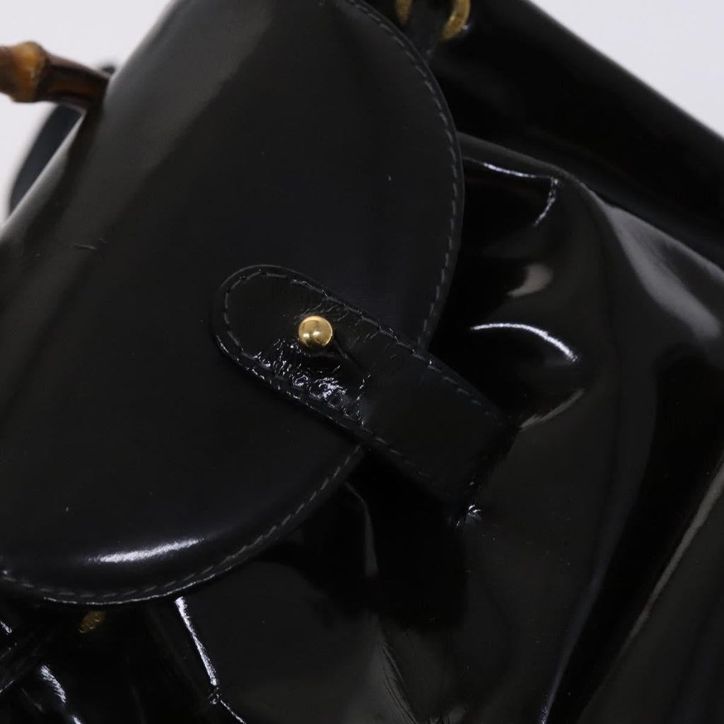 Gucci Vintage Bamboo Backpack Patent Black Patent_Leather Backpack Bag (Pre-Owned)