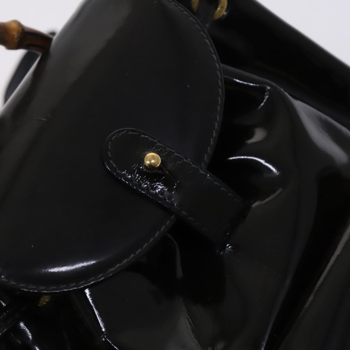 Gucci Vintage Bamboo Backpack Patent Black Patent_Leather Backpack Bag (Pre-Owned)