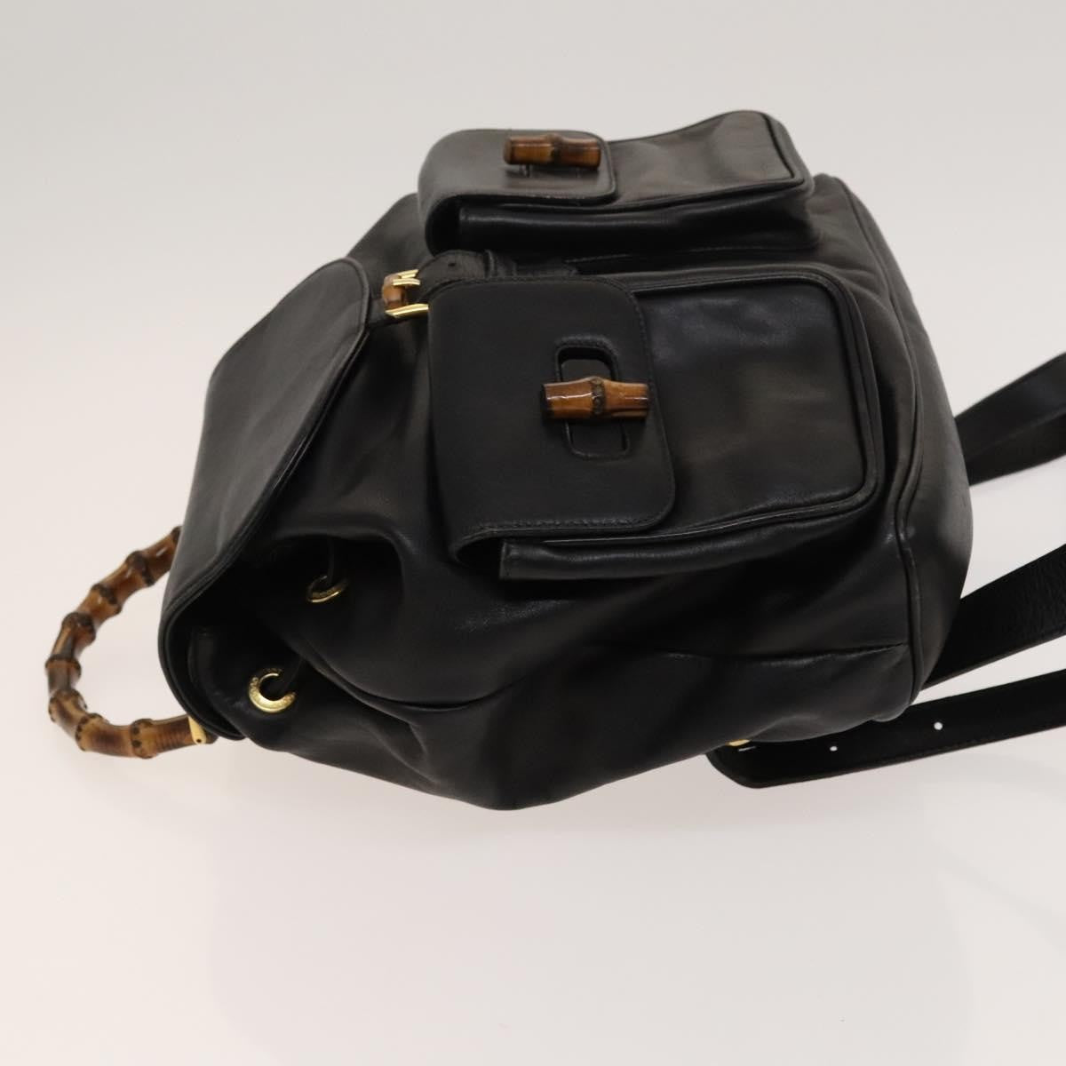 Gucci Vintage Bamboo Backpack Leather Black Leather Backpack Bag (Pre-Owned)