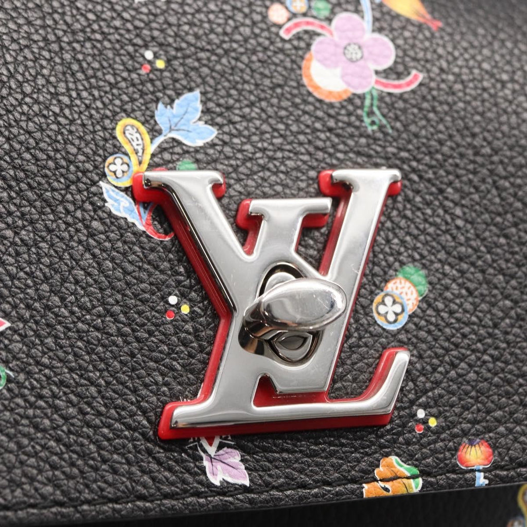 Louis Vuitton Lockme Backpack Floral Printed Leather Black Leather Backpack Bag (Pre-Owned)