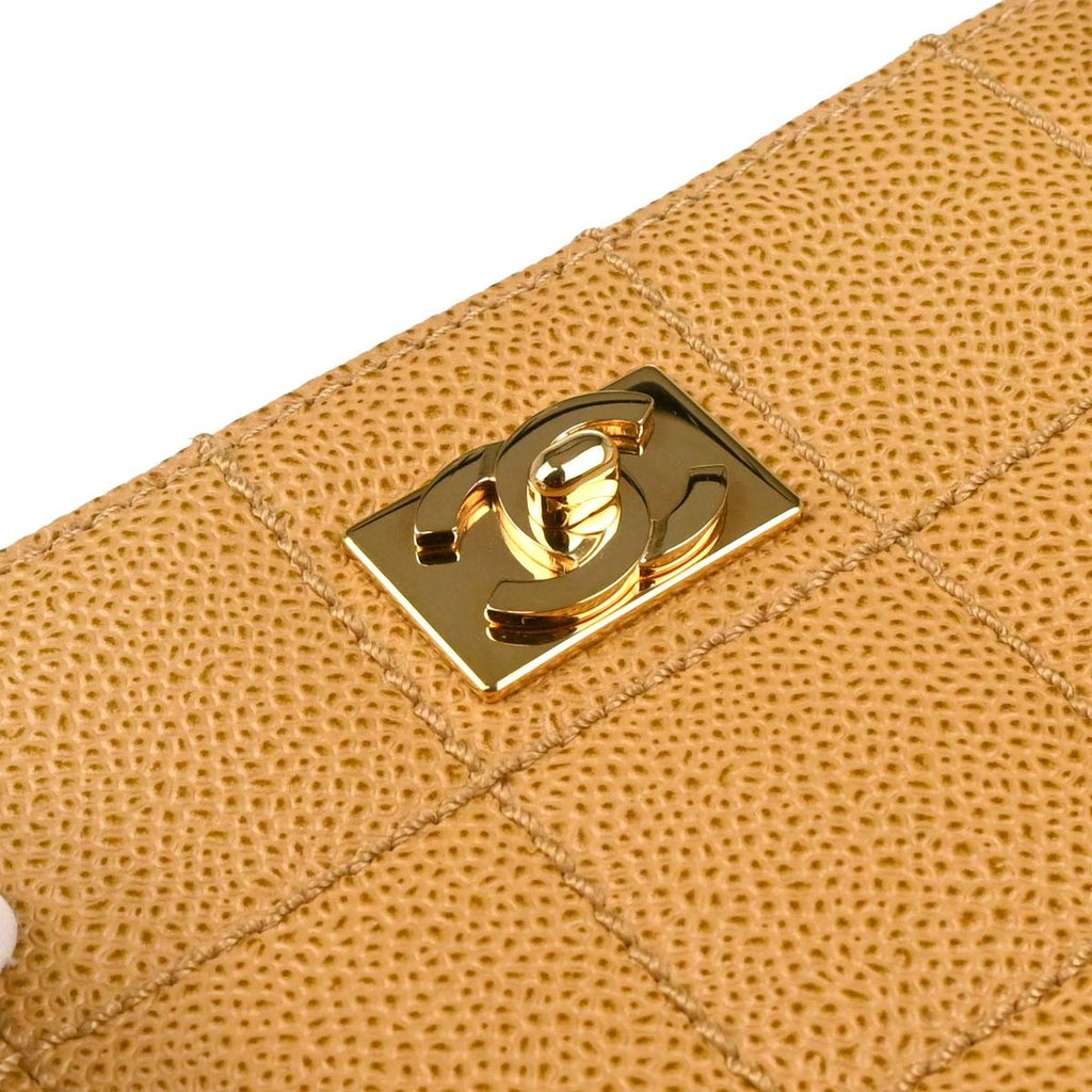 Chanel Vintage Chocolate Bar Open Tote Quilted Caviar Beige Leather Tote Bag Bag (Pre-Owned)