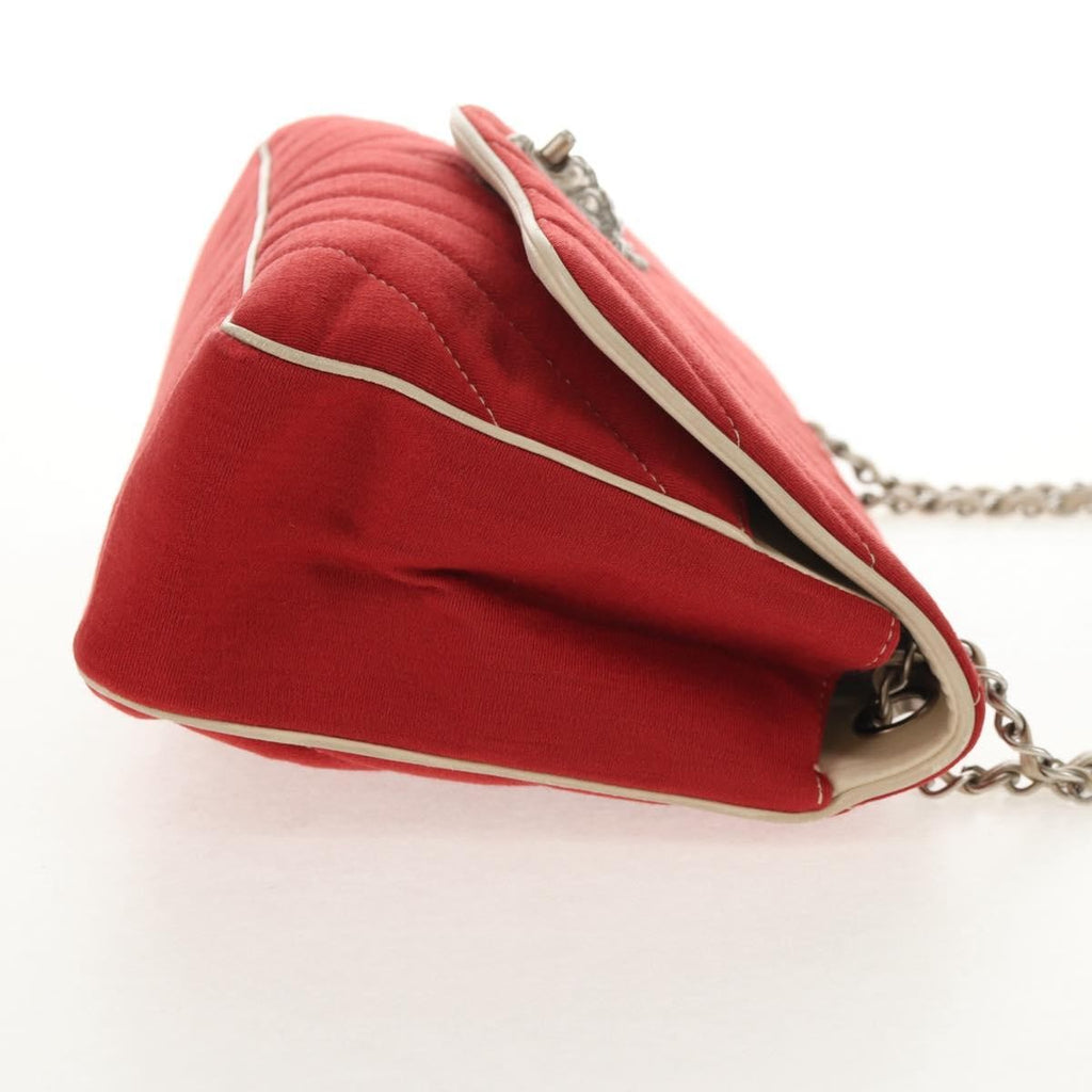 Chanel Leo Lion Flap Bag Chevron Jersey Red Cotton Shoulder Bag Bag (Pre-Owned)