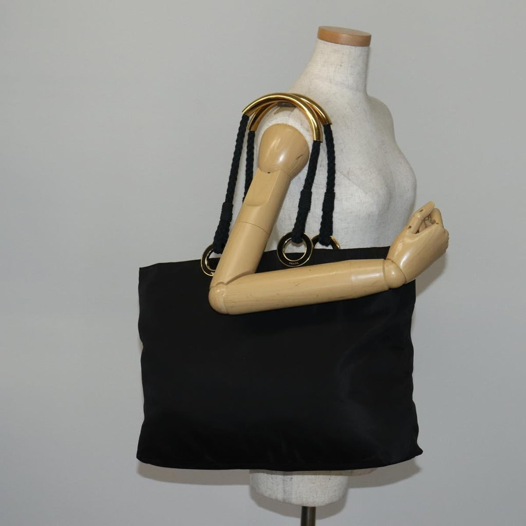Prada Convertible Metal Handle Satchel Quilted Tessuto Black Nylon Tote Bag Bag (Pre-Owned)
