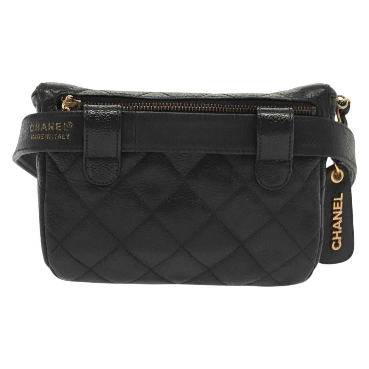 Chanel Vintage Zip Belt Bag Quilted Caviar Black Leather Clutche & Pouche Bag (Pre-Owned)