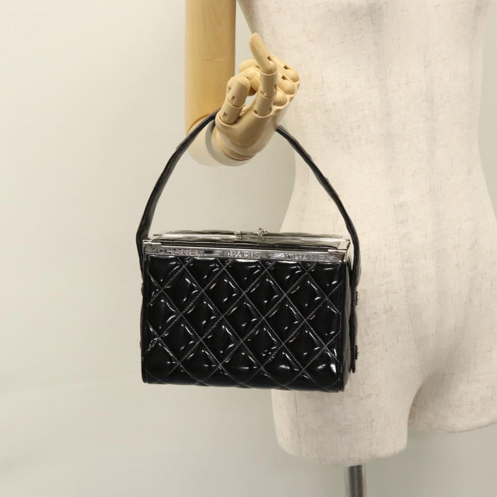 Chanel Vintage Metal Box Bag Quilted Patent Black Patent_Leather Handbag (Pre-Owned)