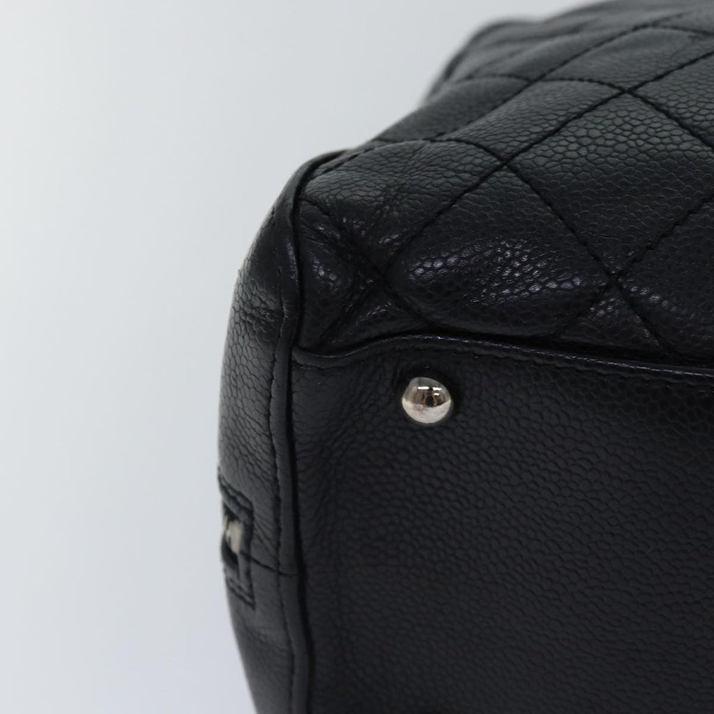 Chanel Vintage Cc Zip Around Bowler Bag Quilted Caviar Black Leather Handbag (Pre-Owned)