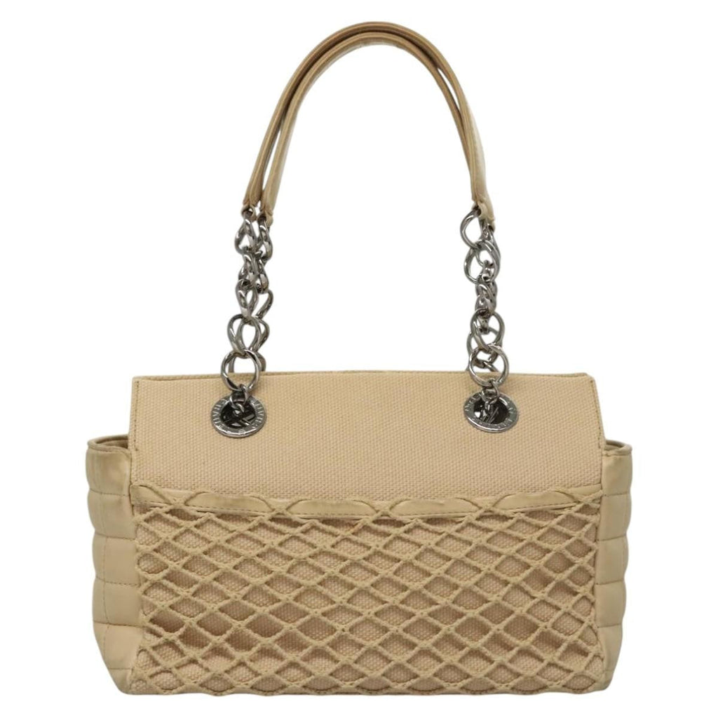 Chanel Vintage Chocolate Bar Tote Quilted Canvas Beige Canvas Handbag (Pre-Owned)