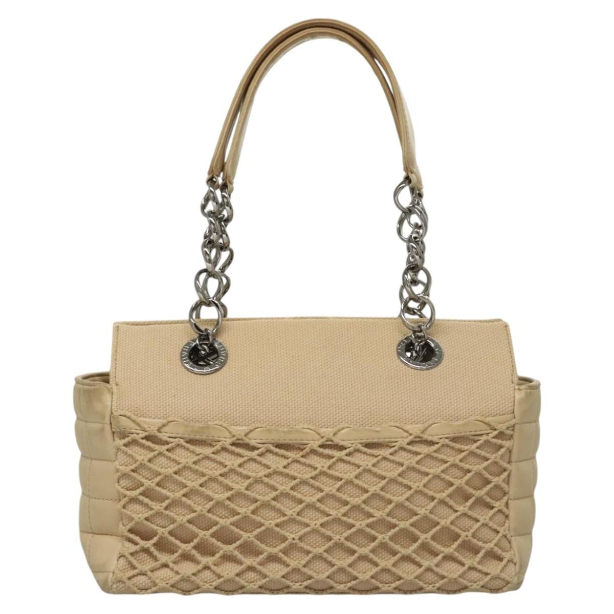 Chanel Vintage Chocolate Bar Tote Quilted Canvas Beige Canvas Handbag (Pre-Owned)
