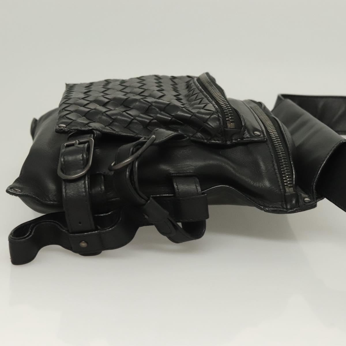 Bottega Veneta Utility Waist Bag Leather With Intrecciato Black Leather Bag (Pre-Owned)