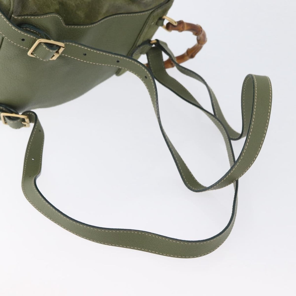 Gucci Gucci Bamboo Backpack Daim Khaki Leather Backpack Bag (Pre-Owned)