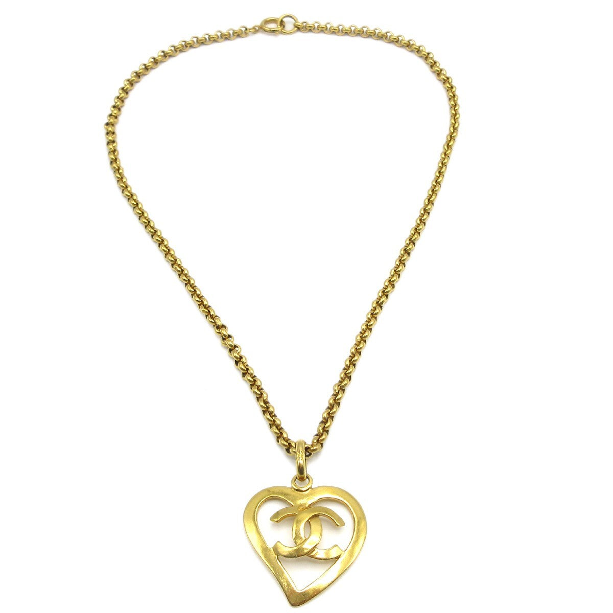 Chanel Cc Heart Pendant Necklace Metal Gold Gold_Plated Necklace Jewelry (Pre-Owned)