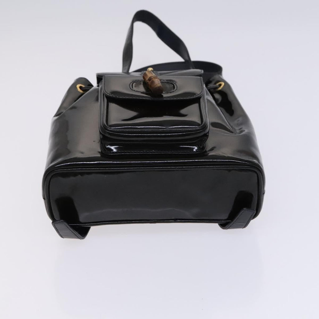 Gucci Vintage Bamboo Backpack Patent Black Patent_Leather Backpack Bag (Pre-Owned)