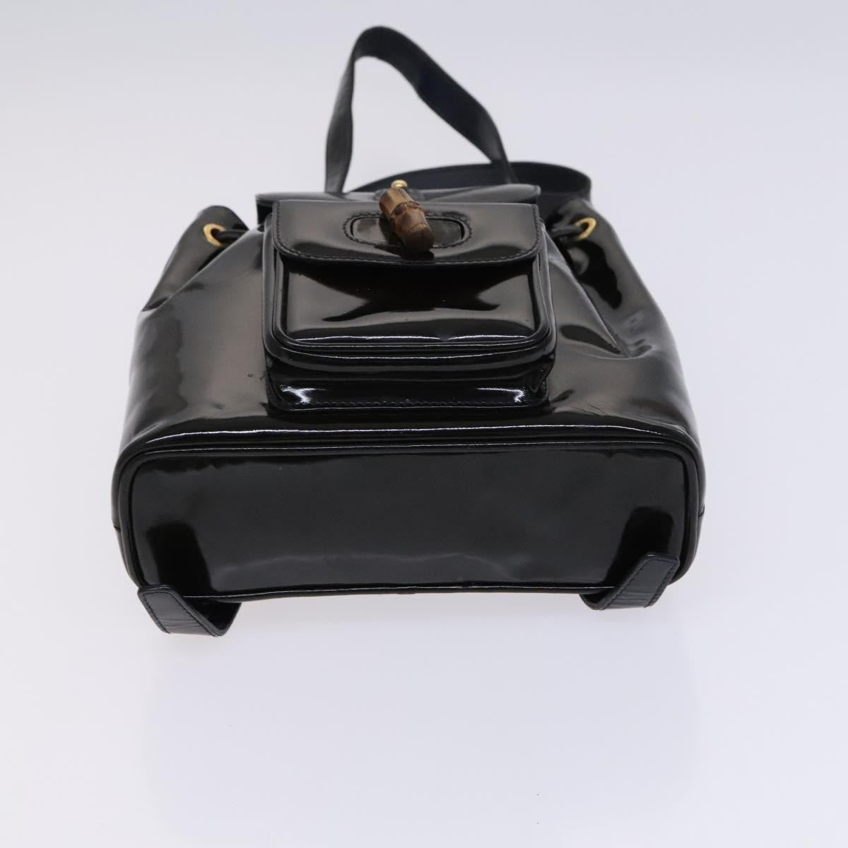 Gucci Vintage Bamboo Backpack Patent Black Patent_Leather Backpack Bag (Pre-Owned)