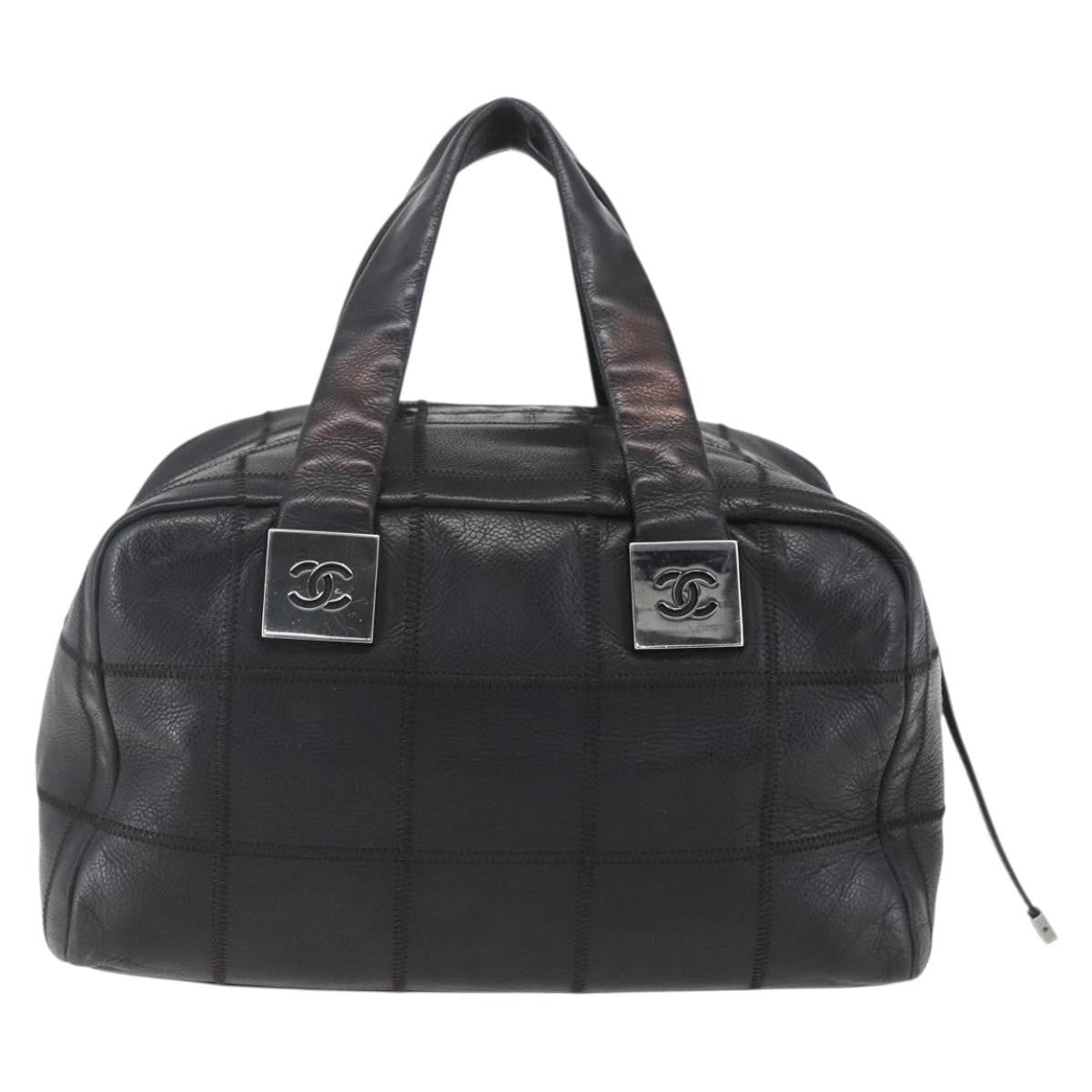 Chanel Chocolate Bar Cc Bowler Bag Caviar Skin Black Leather Handbag (Pre-Owned)