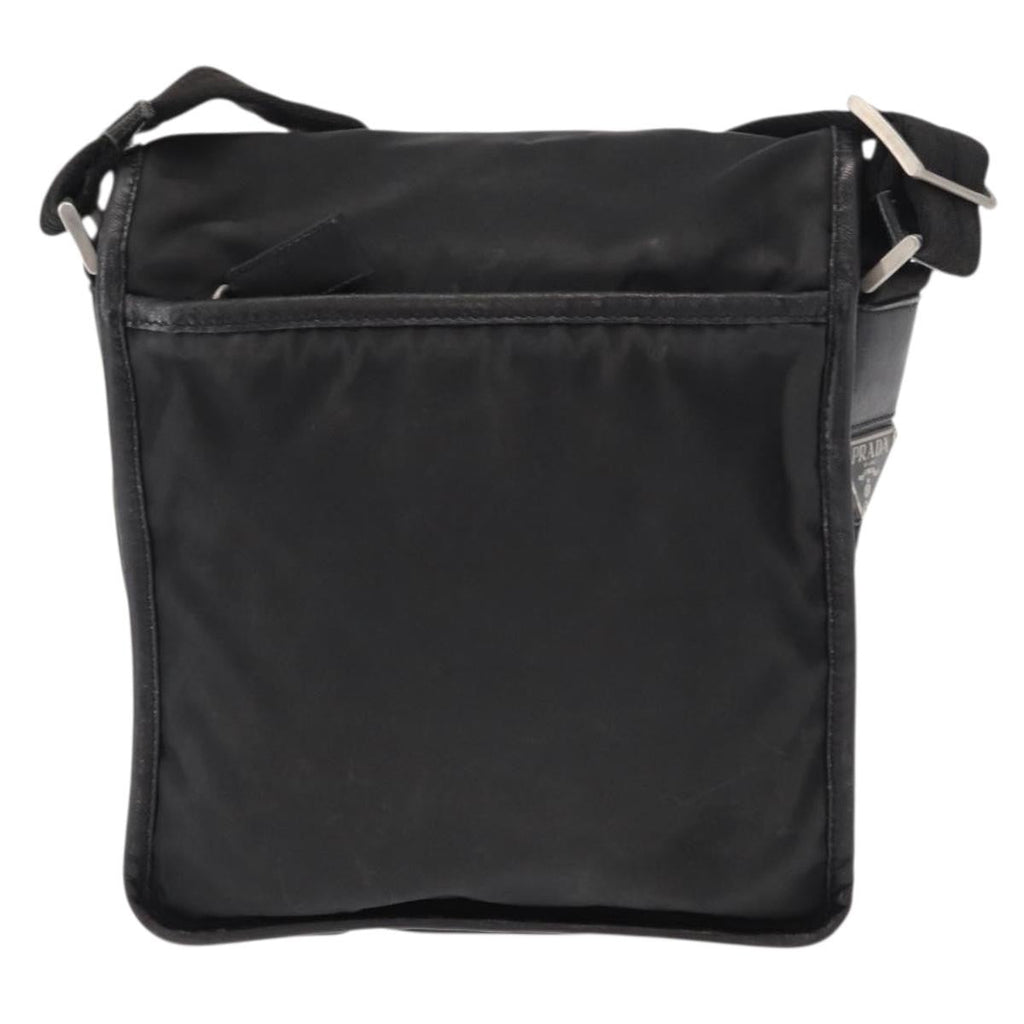 Prada Logo Flap Messenger Bag Tessuto Black Nylon Shoulder Bag Bag (Pre-Owned)
