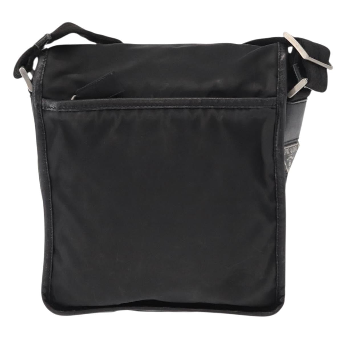 Prada Logo Flap Messenger Bag Tessuto Black Nylon Shoulder Bag Bag (Pre-Owned)