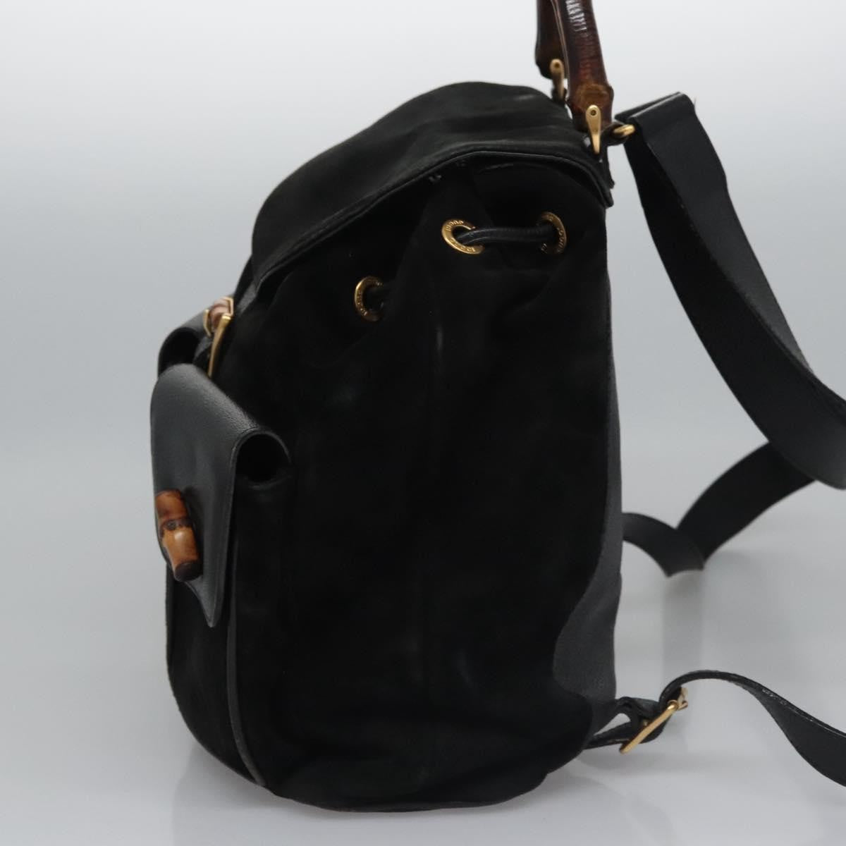 Gucci Vintage Bamboo Backpack Suede Black Suede Backpack Bag (Pre-Owned)
