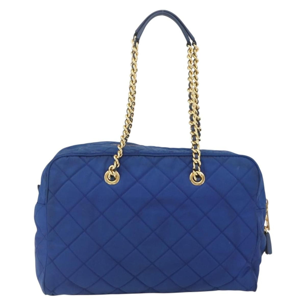 Prada Chain Shoulder Bag Quilted Tessuto Blue Nylon Shoulder Bag Bag (Pre-Owned)