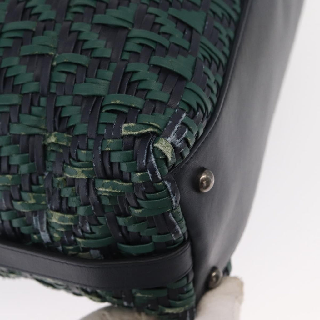 Chanel Convertible Chain Bowler Bag Woven Calfskin Green Leather Handbag (Pre-Owned)