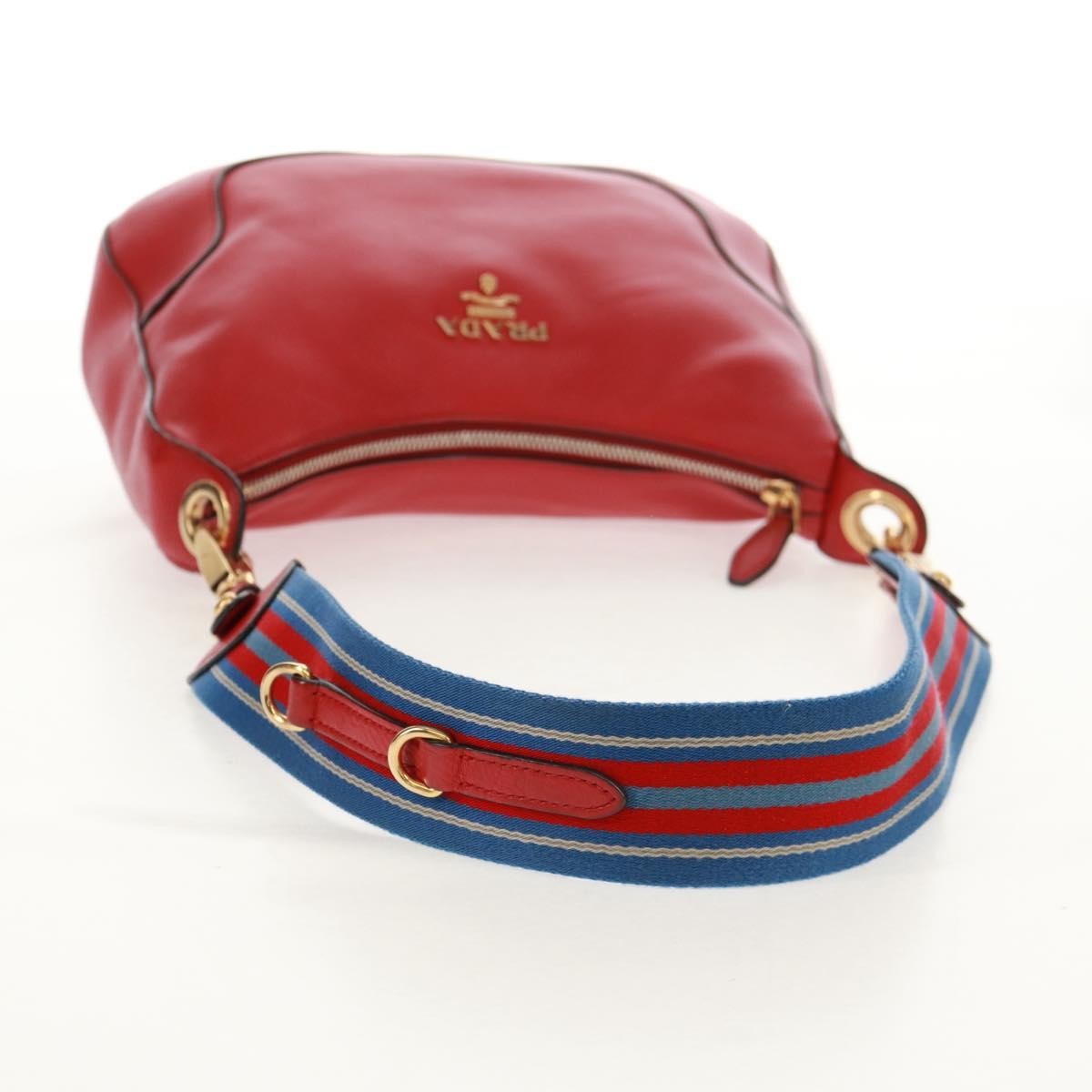 Prada Striped Strap Zip Hobo Vitello Daino Red Leather Shoulder Bag Bag (Pre-Owned)