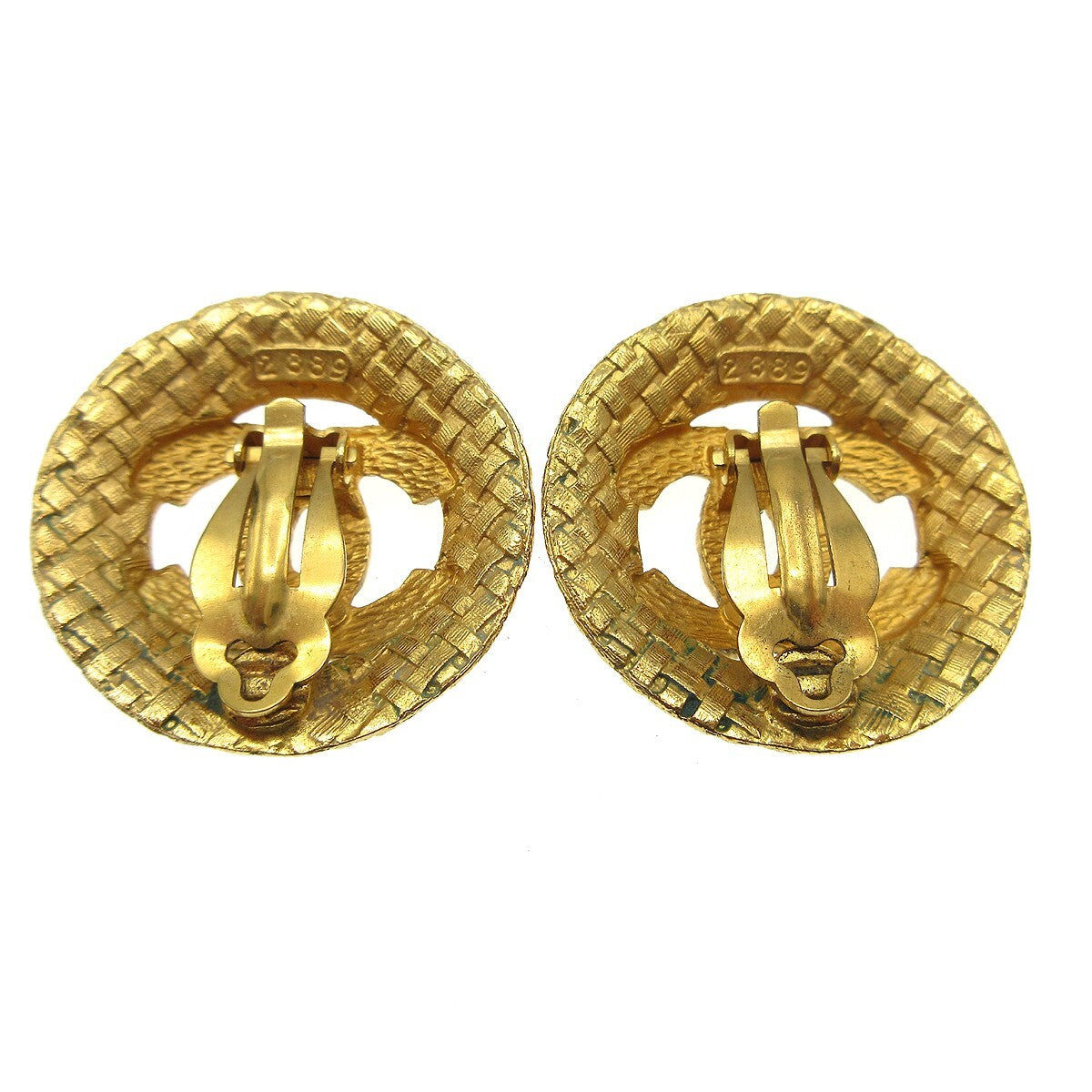 Chanel Vintage Cc Round Cutout Clip-On Earrings Metal Gold Gold_Plated Earrings Jewelry (Pre-Owned)