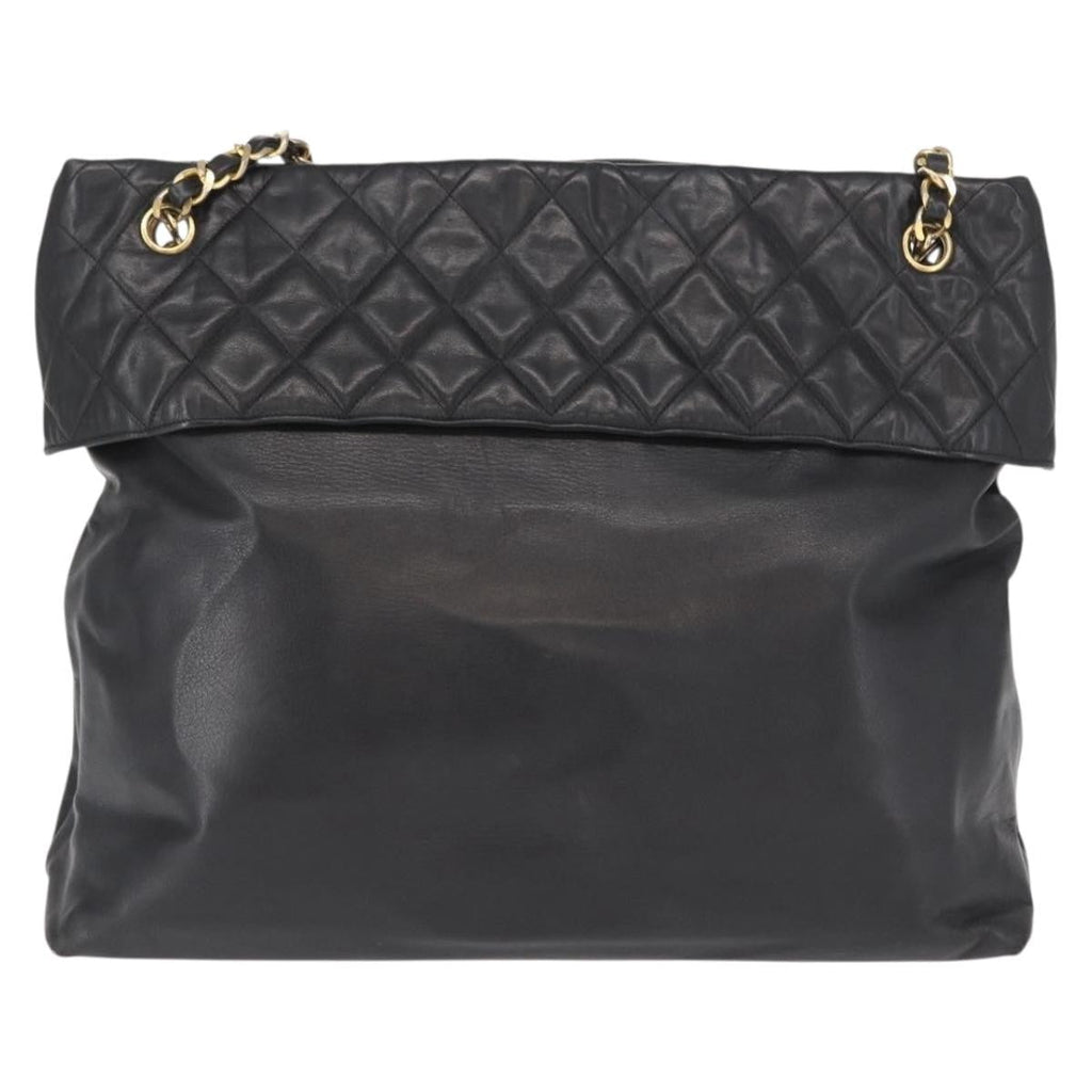 Chanel Chain Tote Leather Black Leather Handbag (Pre-Owned)