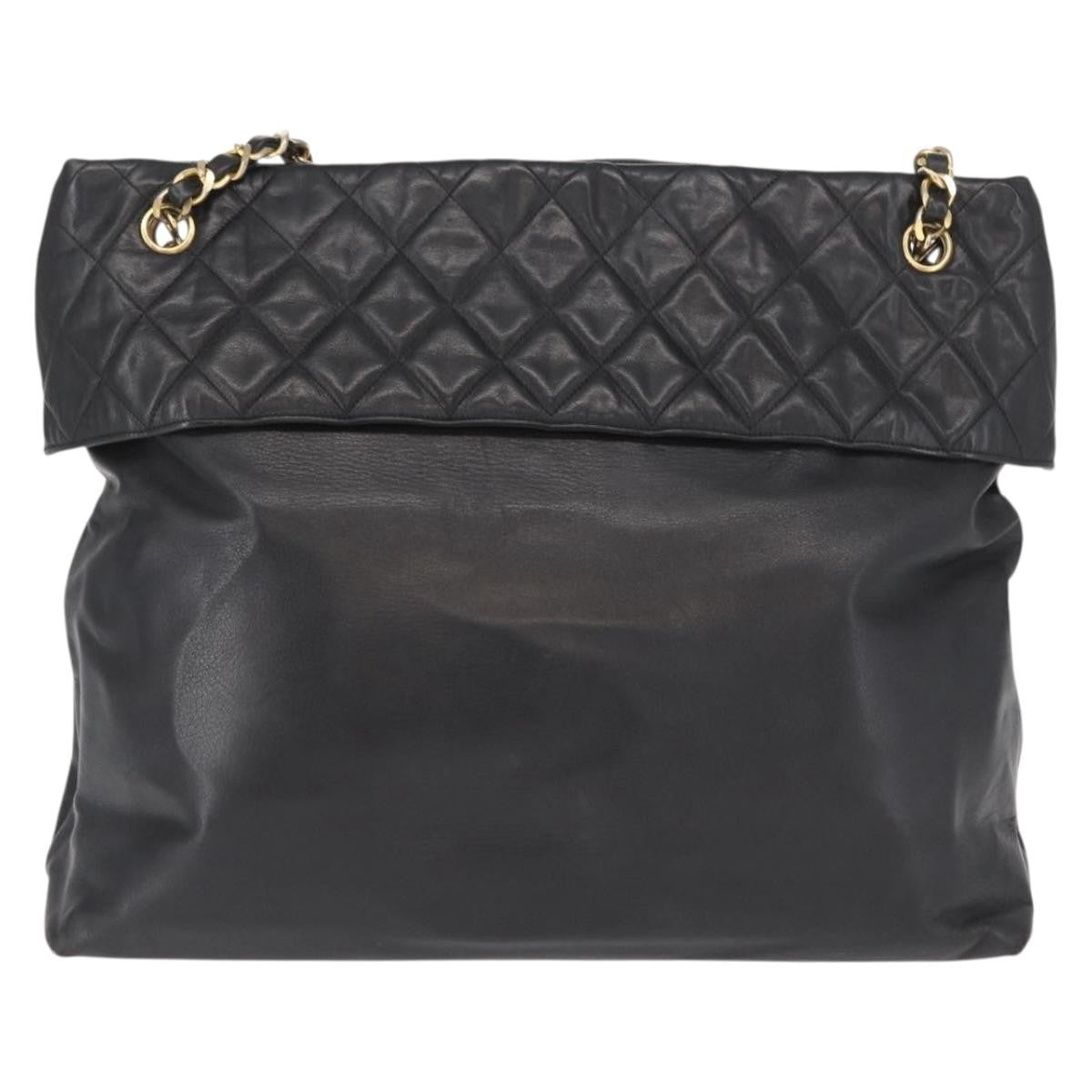 Chanel Chain Tote Leather Black Leather Handbag (Pre-Owned)