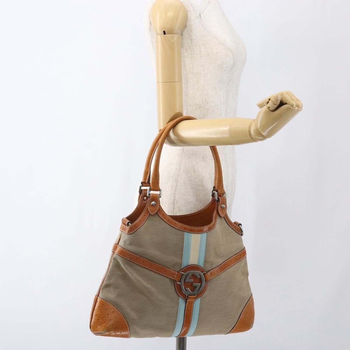 Gucci Reins Web Shoulder Bag Canvas Beige Canvas Shoulder Bag Bag (Pre-Owned)