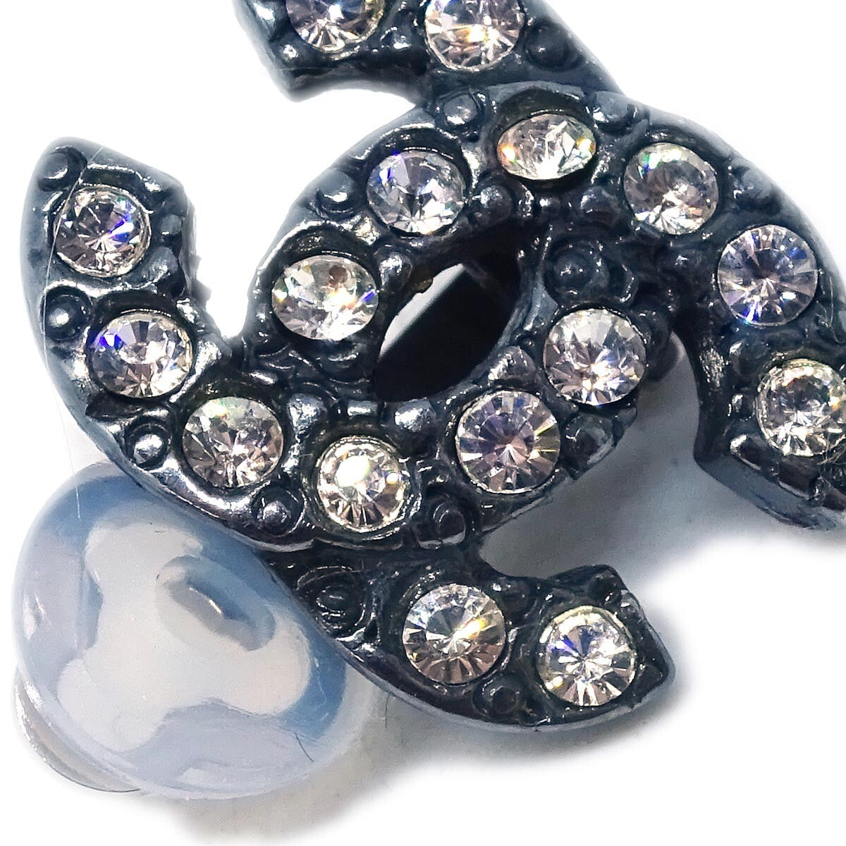 Chanel Cc Clip-On Earrings Metal With Crystal Black Metal Earrings Jewelry (Pre-Owned)