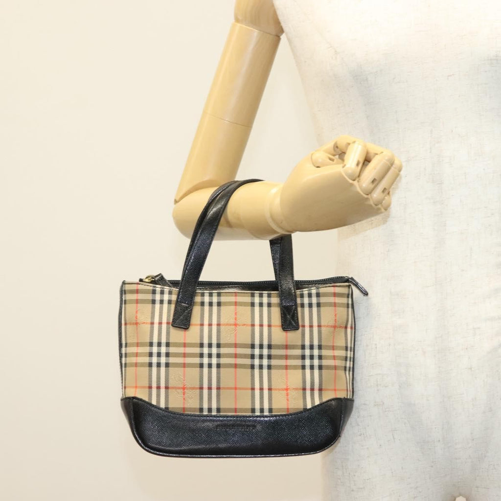 Burberry Nova Handbag Check Pattern Beige Canvas Bag (Pre-Owned)