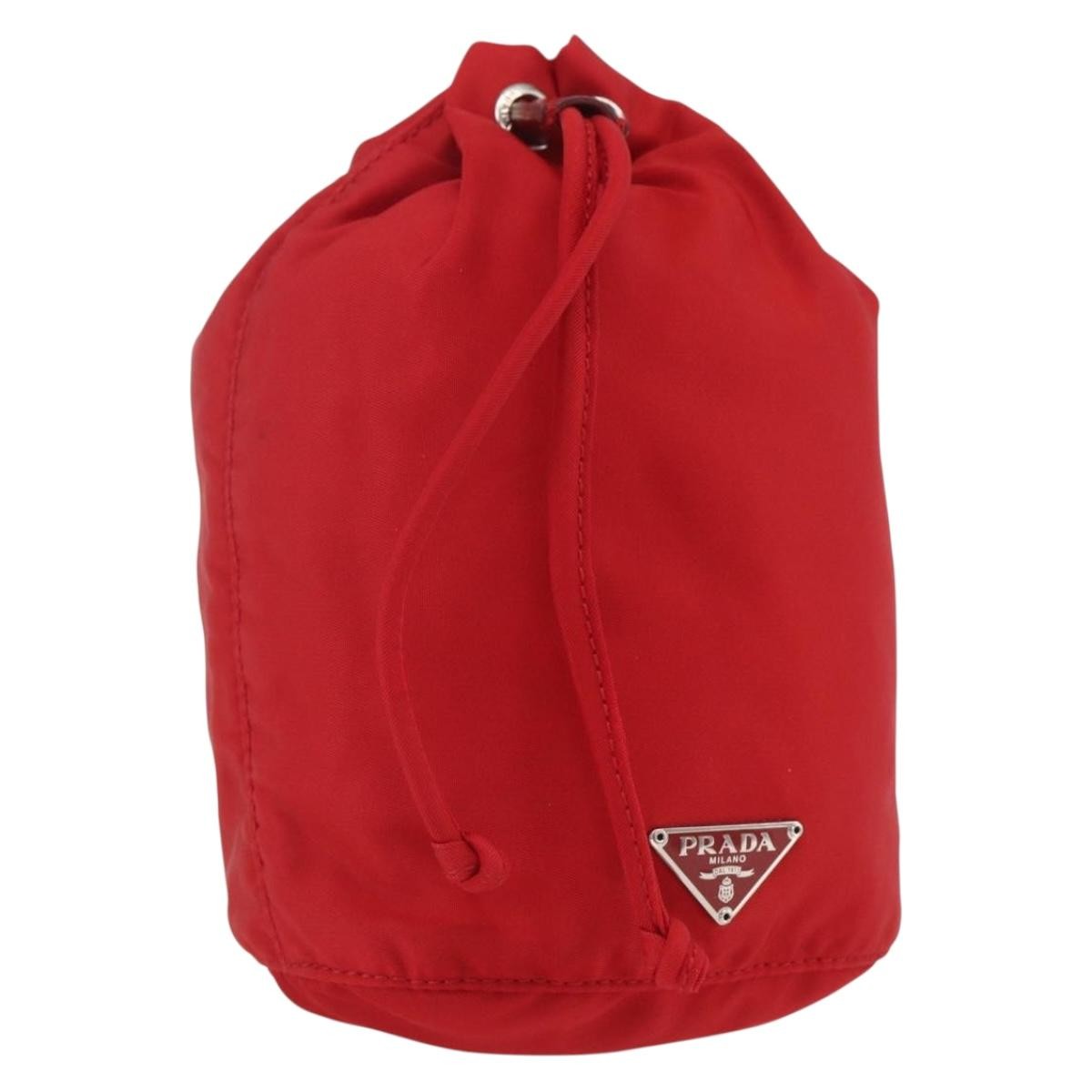 Prada Drawstring Wristlet Bucket Bag Tessuto Red Nylon Clutche & Pouche Bag (Pre-Owned)