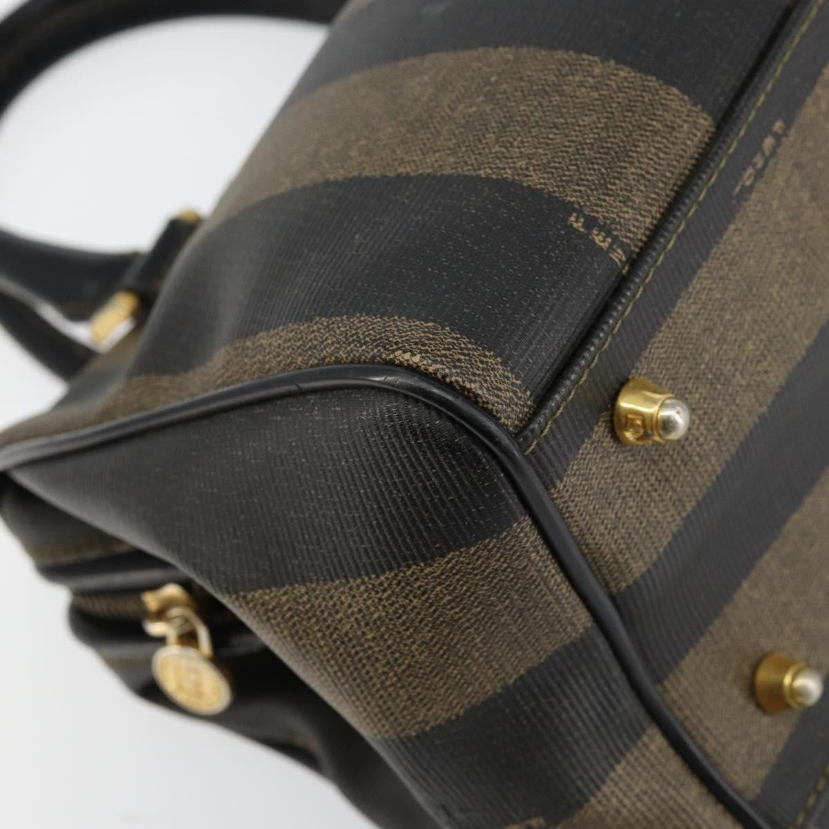 Fendi Vintage Pequin Boston Bag Coated Canvas Black Canvas Bag (Pre-Owned)