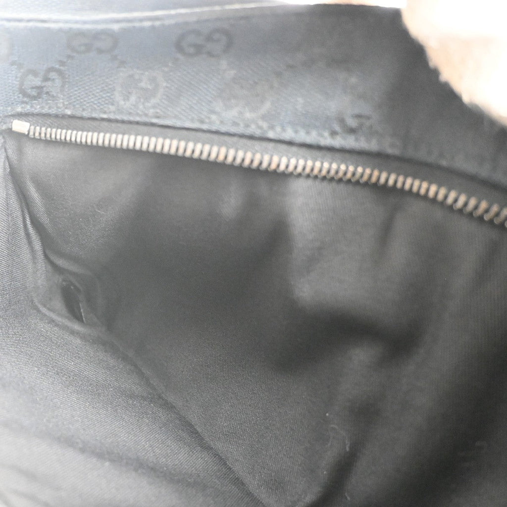 Gucci Vintage Double Belt Bag Gg Canvas With Leather Black Canvas Clutche & Pouche Bag (Pre-Owned)
