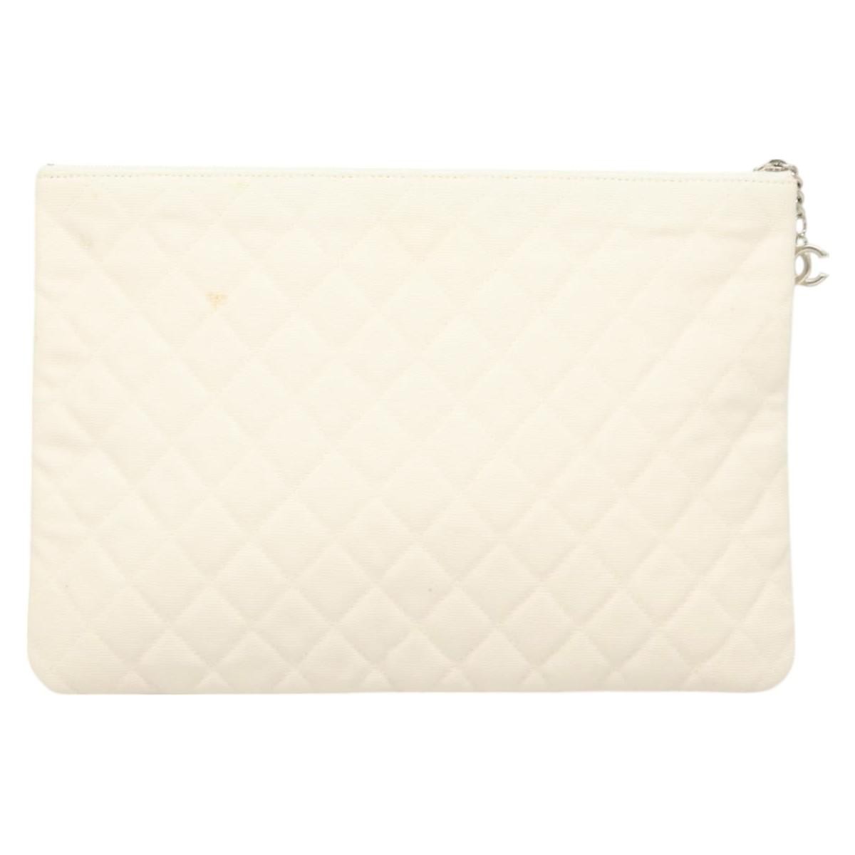 Chanel Coco Cuba Pouch Printed Quilted Canvas White Canvas Bag (Pre-Owned)