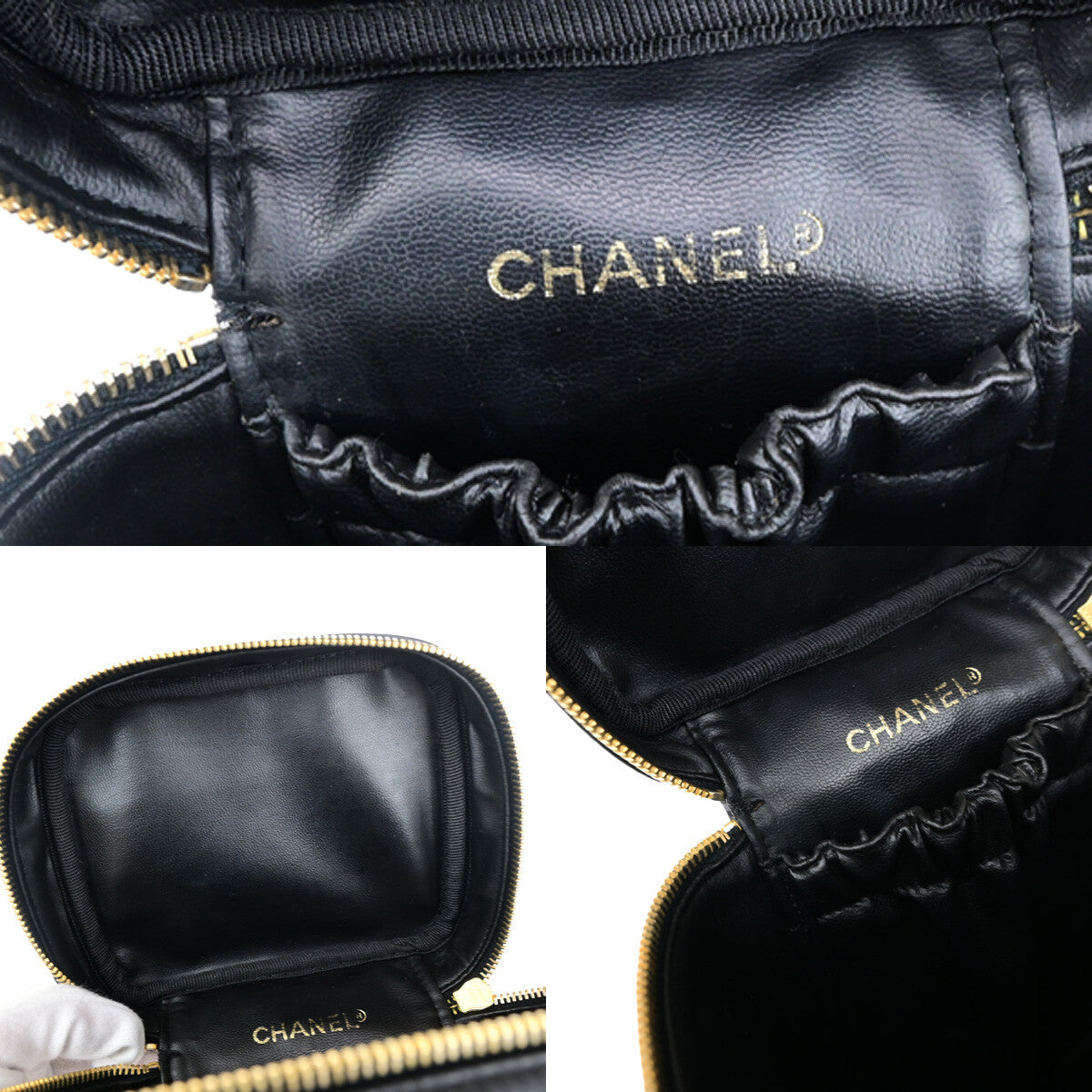 Chanel Vanity Pouch Leather Black Leather Bag (Pre-Owned)