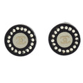 Chanel Vintage Cc Round Button Clip-On Earrings Metal Black Plastic Earrings Jewelry (Pre-Owned)