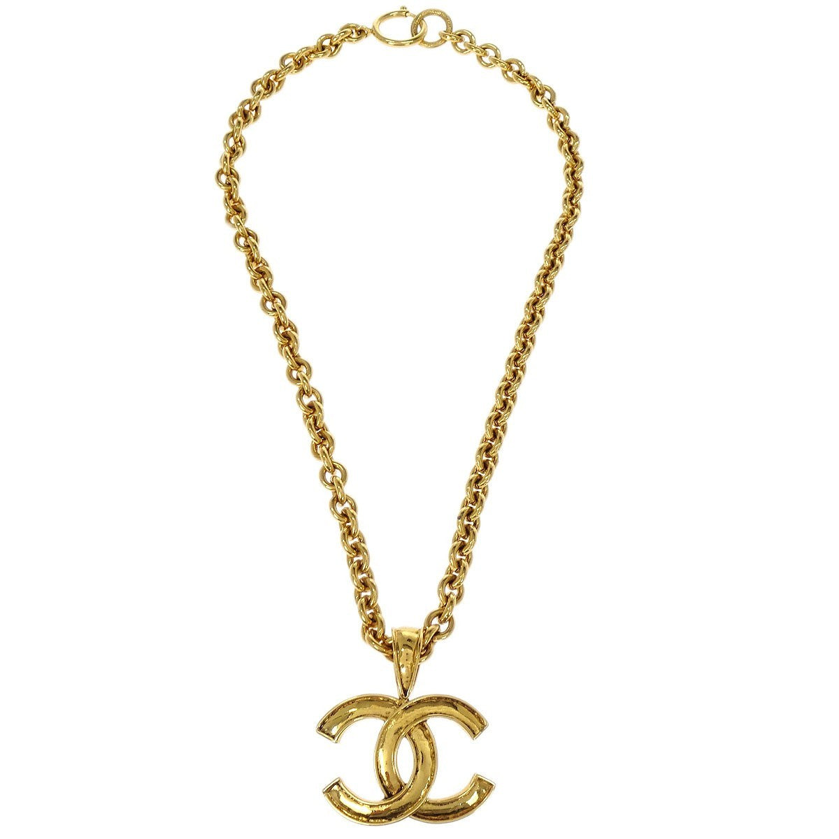 Chanel Vintage Cc Pendent Necklace Plated Metal Gold Gold_Plated Necklace Jewelry (Pre-Owned)