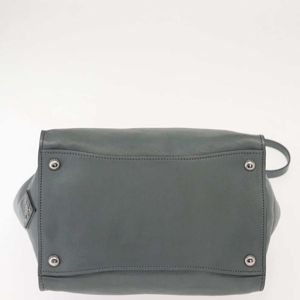 Prada Twin Pocket Lock Flap Tote Glace Calf Gray Leather Tote Bag Bag (Pre-Owned)