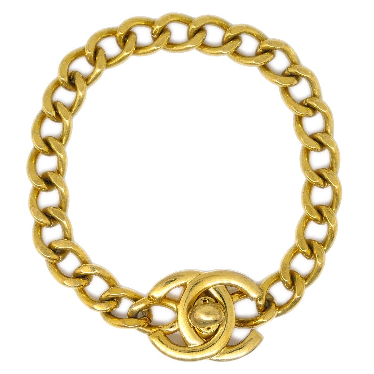 Chanel Vintage Cc Turnlock Chain Bracelet Metal Gold Gold_Plated Bracelet Jewelry (Pre-Owned)