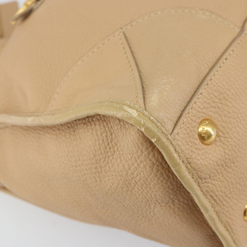 Prada Front Zip Convertible Satchel Cervo Leather Beige Leather Handbag (Pre-Owned)