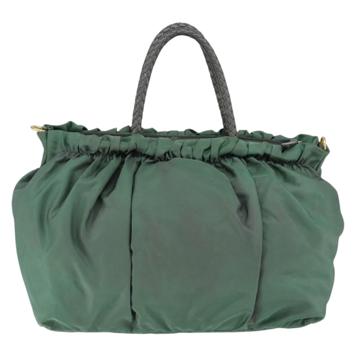 Prada Convertible Bow Tote Tessuto Green Nylon Handbag (Pre-Owned)