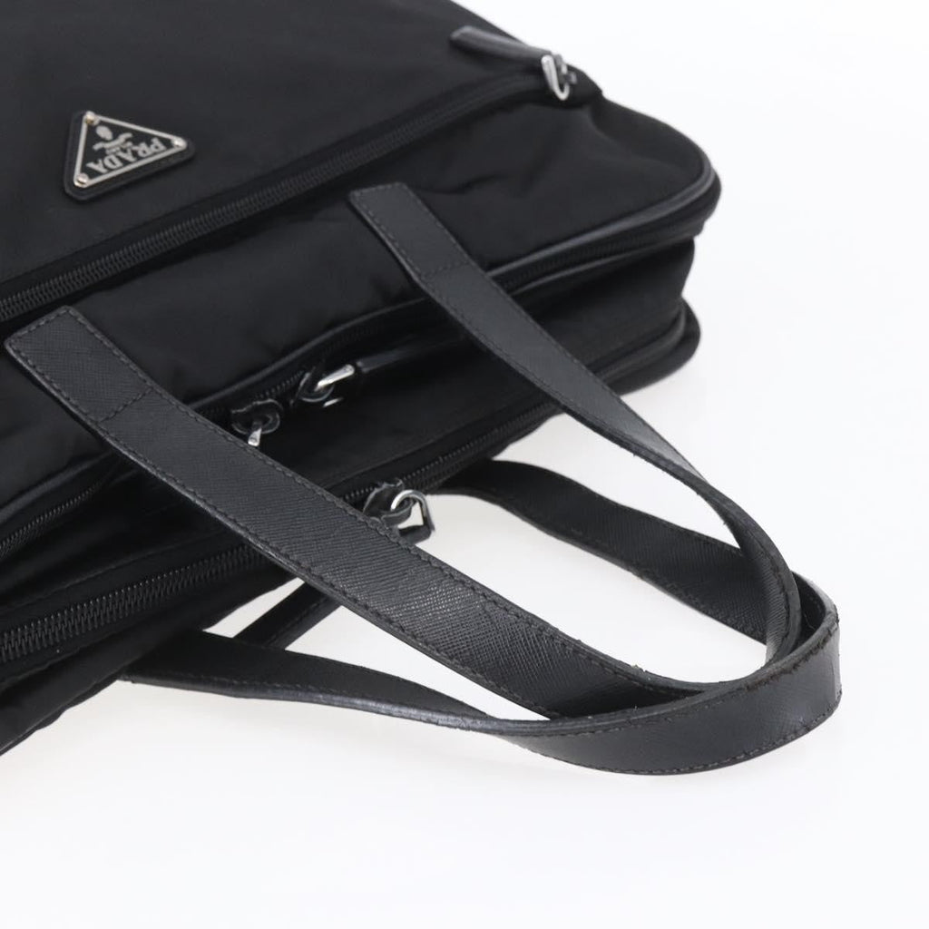 Prada Convertible Front Zip Briefcase Tessuto With Saffiano Leather Black Nylon Briefcase Bag (Pre-Owned)