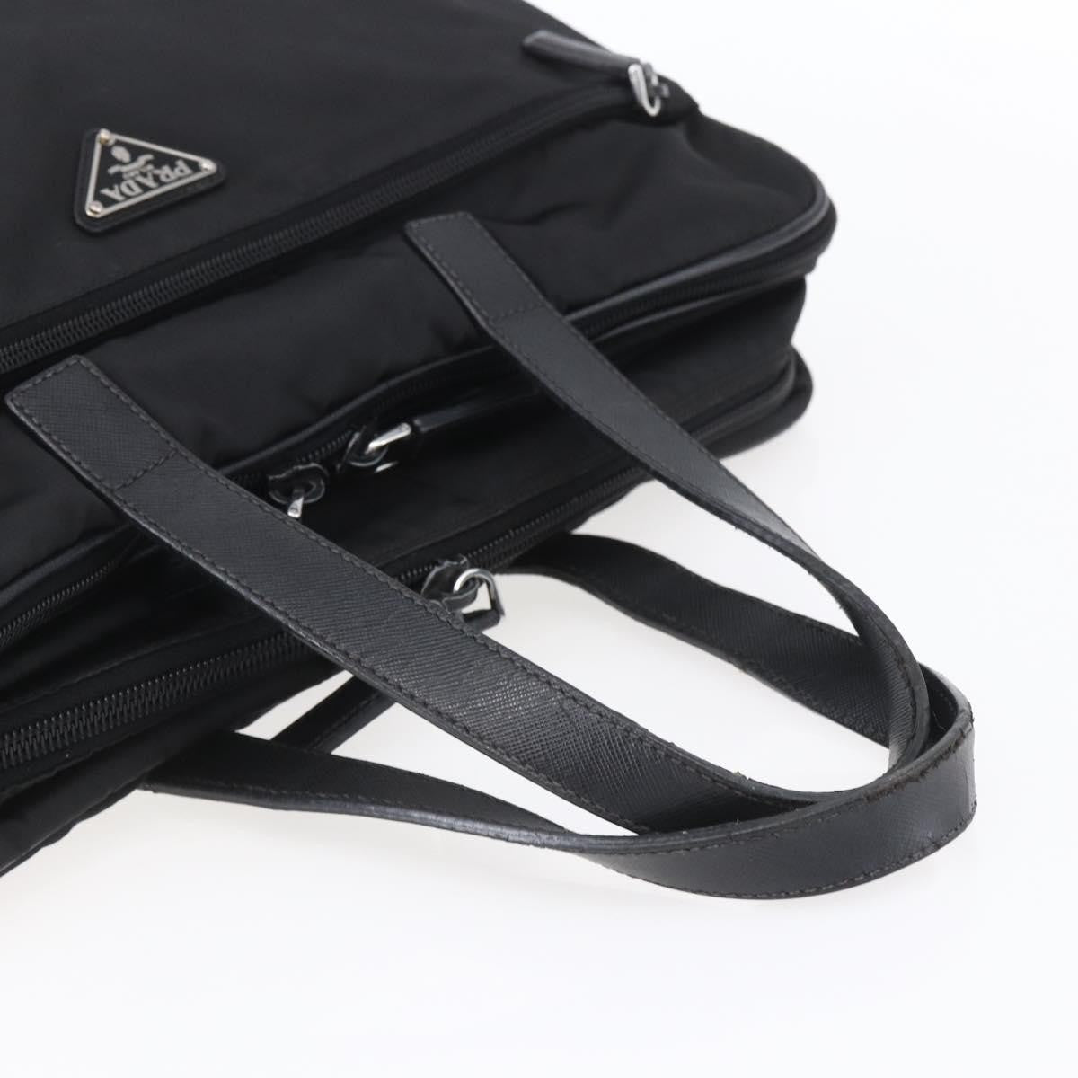 Prada Convertible Front Zip Briefcase Tessuto With Saffiano Leather Black Nylon Briefcase Bag (Pre-Owned)