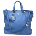 Prada Convertible Shopper Tote Vitello Daino Blue Leather Tote Bag Bag (Pre-Owned)