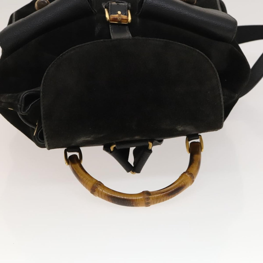 Gucci Vintage Bamboo Backpack Suede And Leather Black Suede Backpack Bag (Pre-Owned)